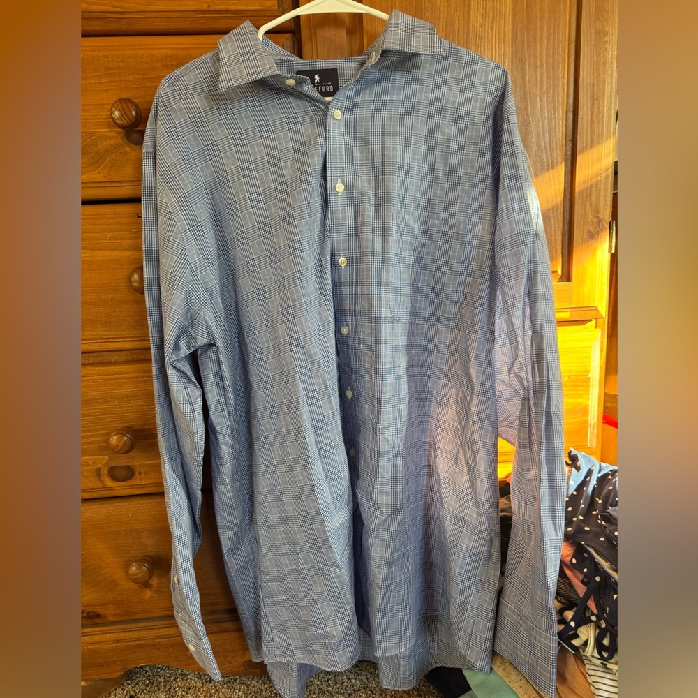 Stafford Men's Light Blue Plaid Button Down Shirt